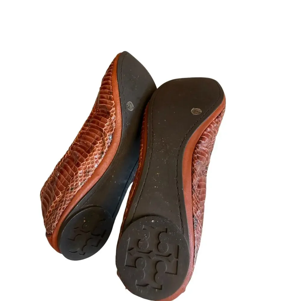 Tory Burch Eddie Snake Python Print Ballet Flats Whiskey 7